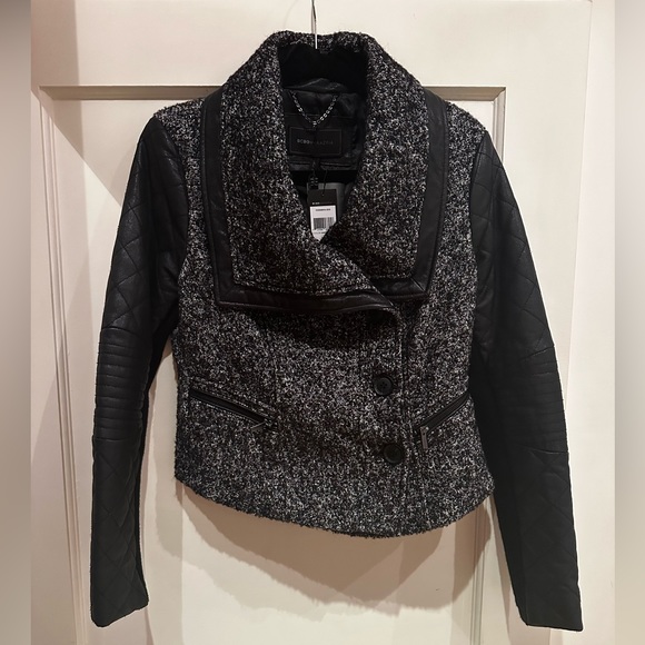 BCBG Tweed Jacket with Leather Sleeves - Picture 2 of 3